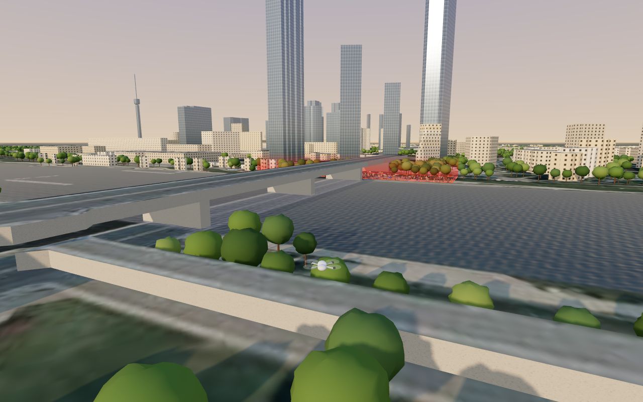 Das Drohnen-Spiel: eine Mini-Drohne über der Donauinsel mit Reichsbrücke und DC Tower